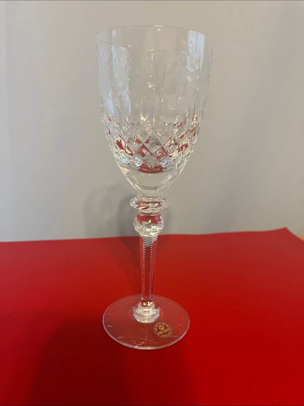 Rogaska Gallia Crystal Wine Glasses Etched Floral, European Lead Crystal 7.25”H